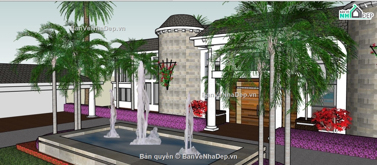 Mẫu biệt thự 2 tầng file su,mẫu biệt thự có hồ bơi,sketchup biệt thự có hồ bơi,file su biệt thự 2 tầng