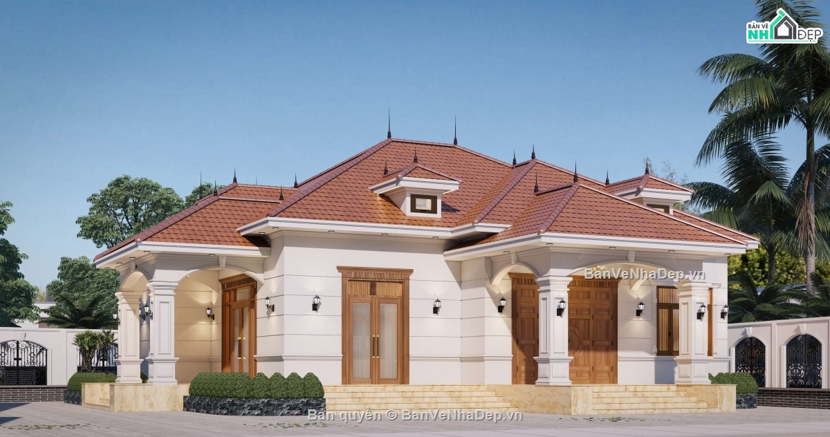 biệt thự 1 tầng,Biệt thự tân cổ điển,Biệt thự 1 tầng tân cổ điển