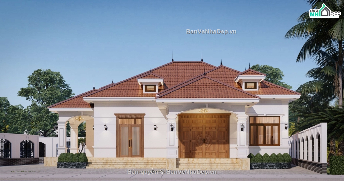 biệt thự 1 tầng,Biệt thự tân cổ điển,Biệt thự 1 tầng tân cổ điển