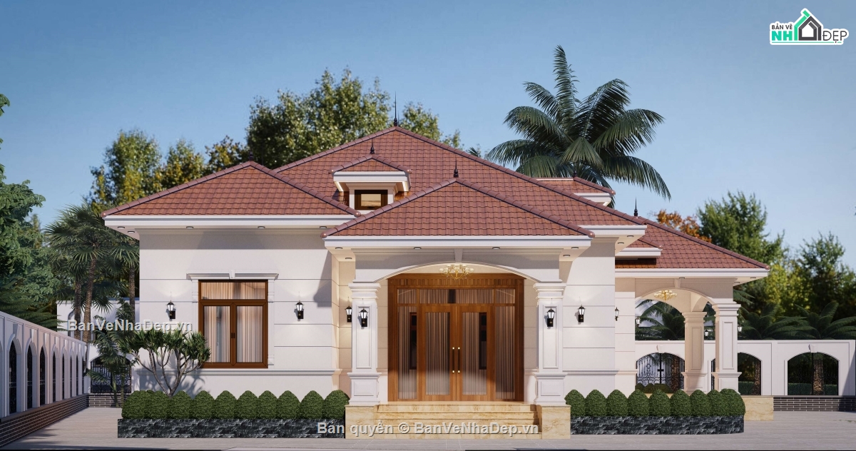 biệt thự 1 tầng,Biệt thự tân cổ điển,Biệt thự 1 tầng tân cổ điển