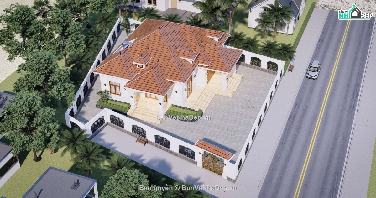 biệt thự 1 tầng,Biệt thự tân cổ điển,Biệt thự 1 tầng tân cổ điển