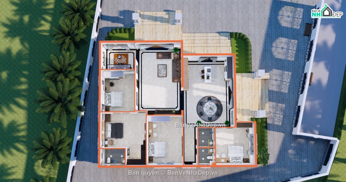 biệt thự 1 tầng,Biệt thự tân cổ điển,Biệt thự 1 tầng tân cổ điển