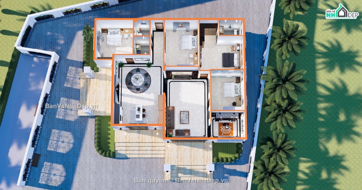 biệt thự 1 tầng,Biệt thự tân cổ điển,Biệt thự 1 tầng tân cổ điển