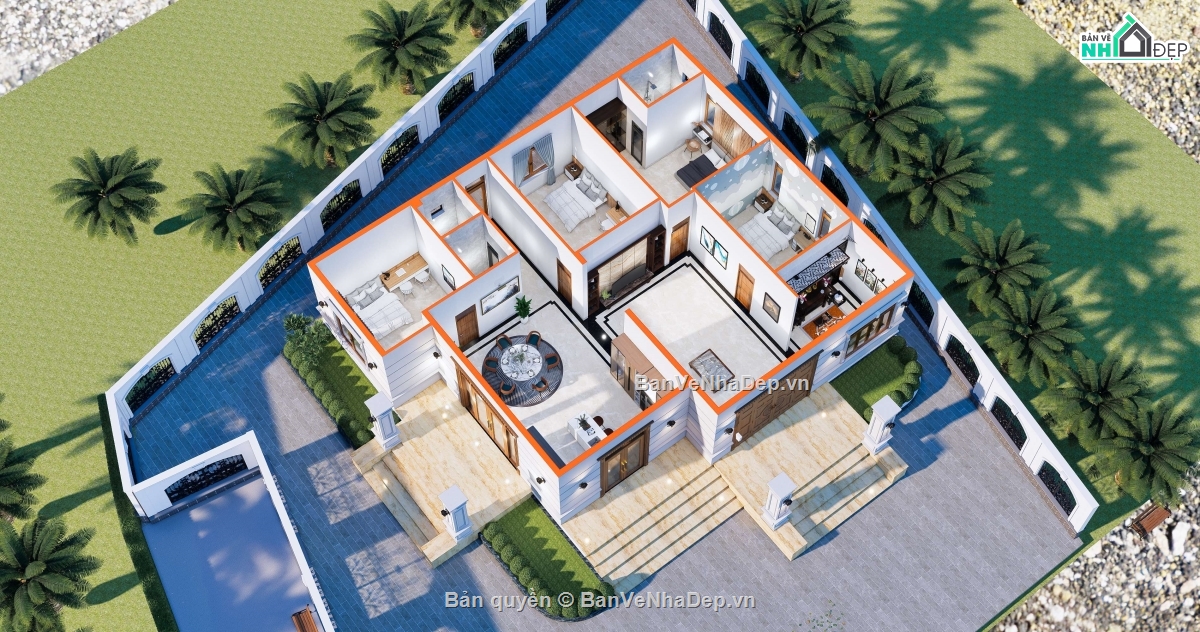 biệt thự 1 tầng,Biệt thự tân cổ điển,Biệt thự 1 tầng tân cổ điển