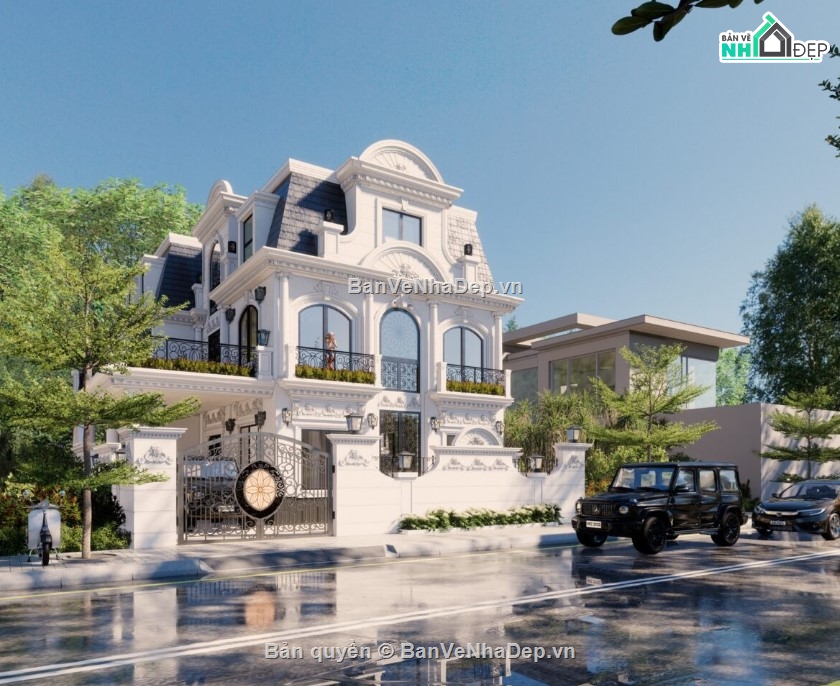 biệt thự 3 tầng,biệt thự tân cổ điển,file su biệt thự 3 tầng