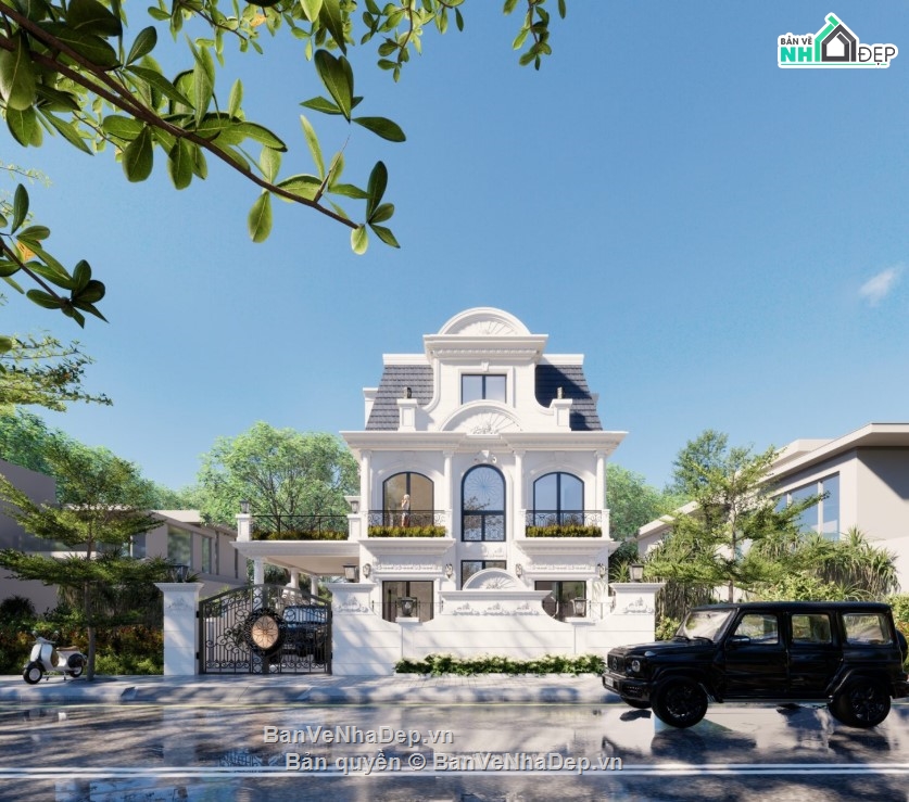 biệt thự 3 tầng,biệt thự tân cổ điển,file su biệt thự 3 tầng