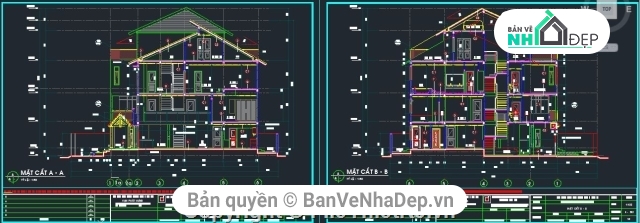 Hồ sơ 7 Mẫu bản vẽ CAD Biệt thự 3 tầng đầy đủ [Giảm 10%]