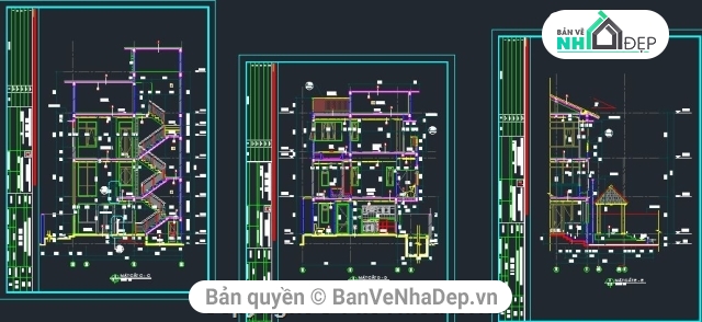 Hồ sơ 7 Mẫu bản vẽ CAD Biệt thự 3 tầng đầy đủ [Giảm 10%]