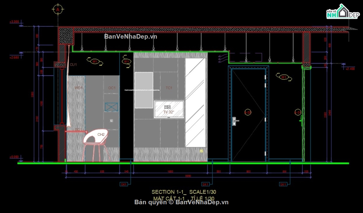 bổ kỹ thuật nội thất,bổ kỹ thuật nội thất khách sạn,bản vẽ bổ chi tiết nội thất