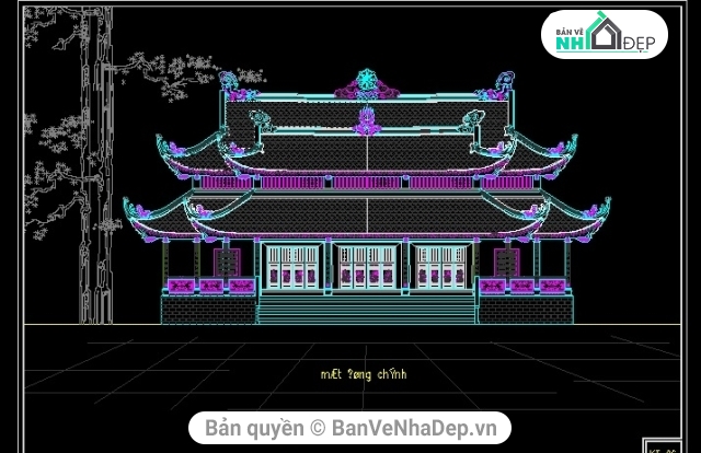 thiết kế chùa,bản vẽ chùa,nhà chính điện chùa yên sơn,bản vẽ nhà chính điện,file cad nhà chính điện