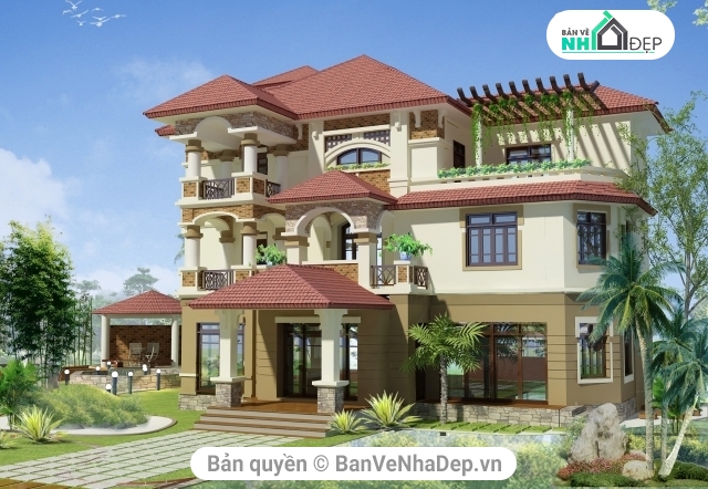 bản vẽ 3 tầng,Biệt thự 3 tầng,thiết kế biệt thự,Biệt thự