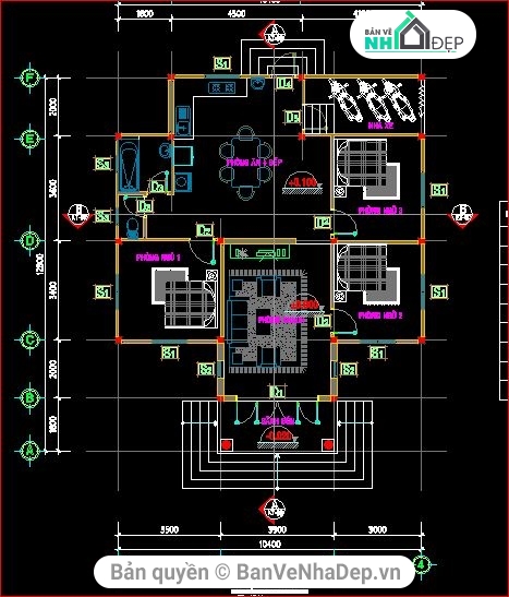 dự toán nhà ở,kiến trúc nhà ở,nhà ở 10.4x12.8m,kết cấu nhà ở