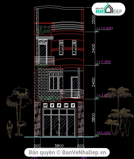 Hồ sơ thiết kế nhà phố 4 tầng,Nhà phố kích thước  5x25m,đầy đủ nhà phố 3.5m,bản vẽ nhà phố 3.5 tầng