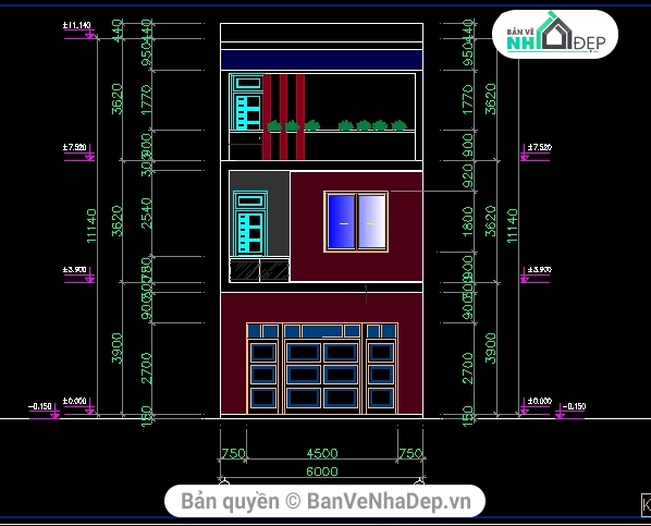 nhà phố 3 tầng 6x26.5m,Bản vẽ nhà phố 3 tầng,nhà phố 2 tầng 5x20.3m,thiết kế nhà phố 3 tầng