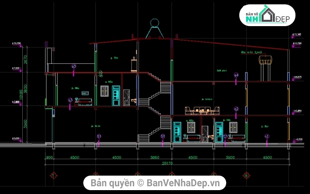 nhà phố 3 tầng 6x26.5m,Bản vẽ nhà phố 3 tầng,nhà phố 2 tầng 5x20.3m,thiết kế nhà phố 3 tầng