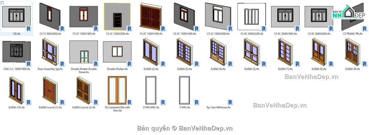 revit,family revit,revit cửa,cửa các loại,family cửa