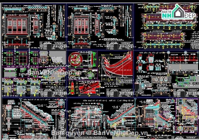 Bản vẽ chi tiết nhà thờ tổ,Bản vẽ nhà thờ họ,File cad chùa yên nhân,bản vẽ chùa đẹp