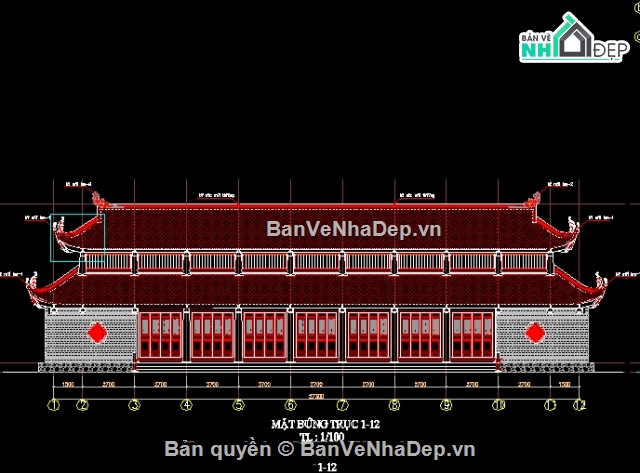 Bản vẽ chi tiết nhà thờ tổ,Bản vẽ nhà thờ họ,File cad chùa yên nhân,bản vẽ chùa đẹp