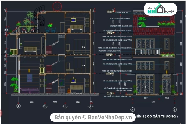 nhà 4 tầng,nhà phố 4 tầng,nhà phố 4 tầng 6.3×13.3m,File cad nhà phố 4 tầng,thiết kế nhà phố 4 tầng,bản vẽ nhà phố 4 tầng