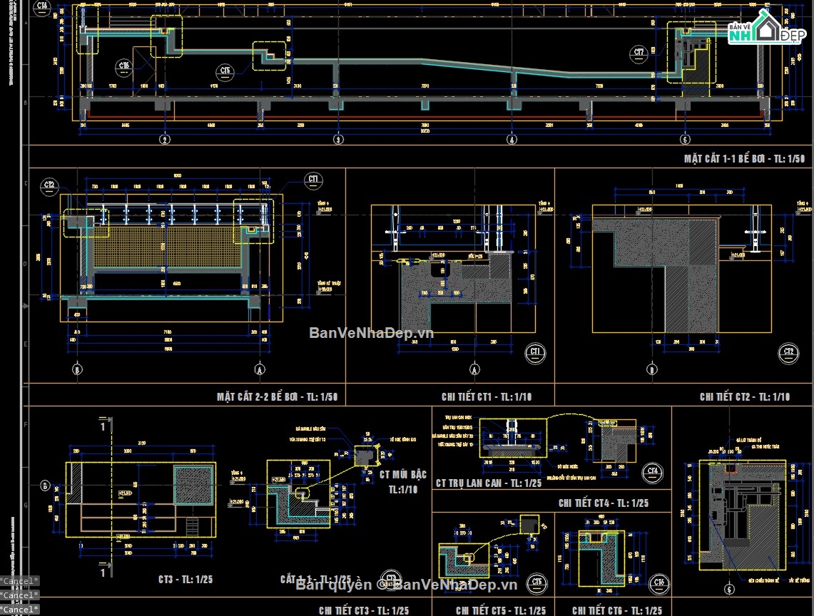 thiết kế bể bơi,File thiết kế bể bơi,Cad thiết kế bể bơi