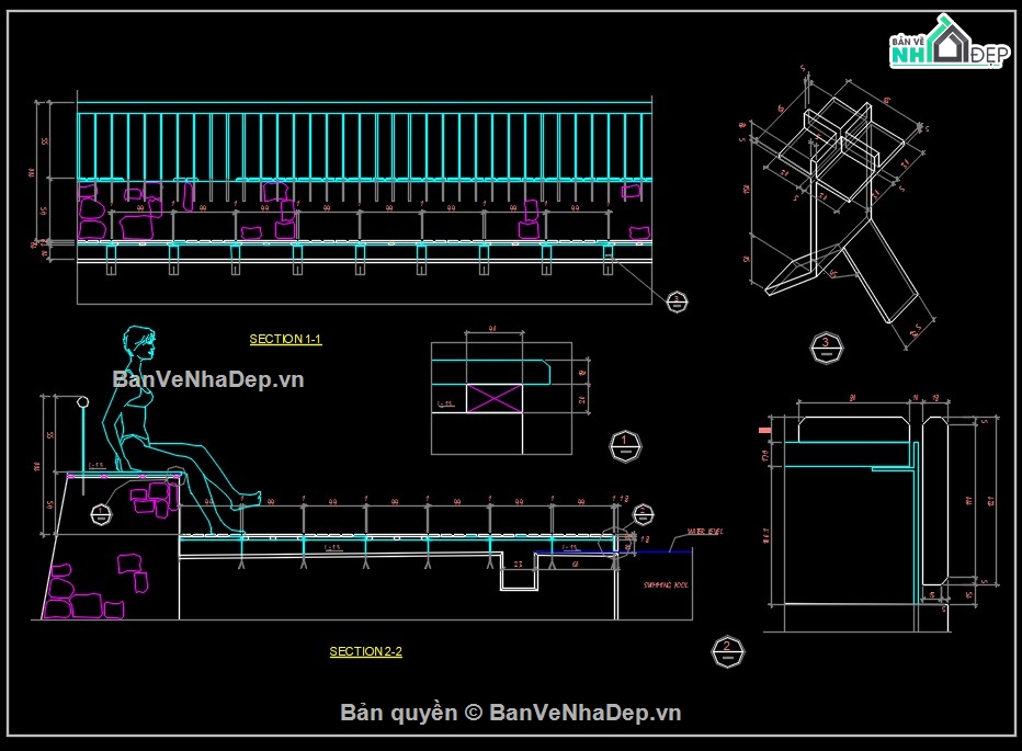 thiết kế bể bơi,File thiết kế bể bơi,Cad thiết kế bể bơi