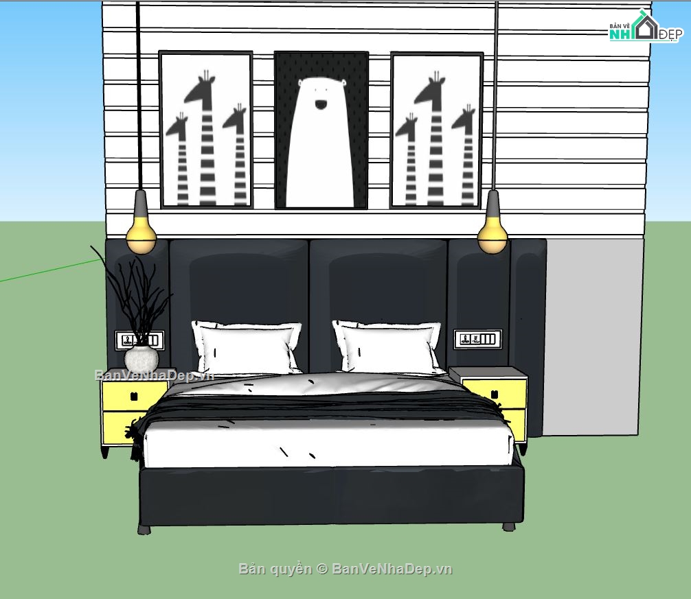 nội thất phòng ngủ,sketchup nội thất phòng ngủ,phòng ngủ 3d sketchup