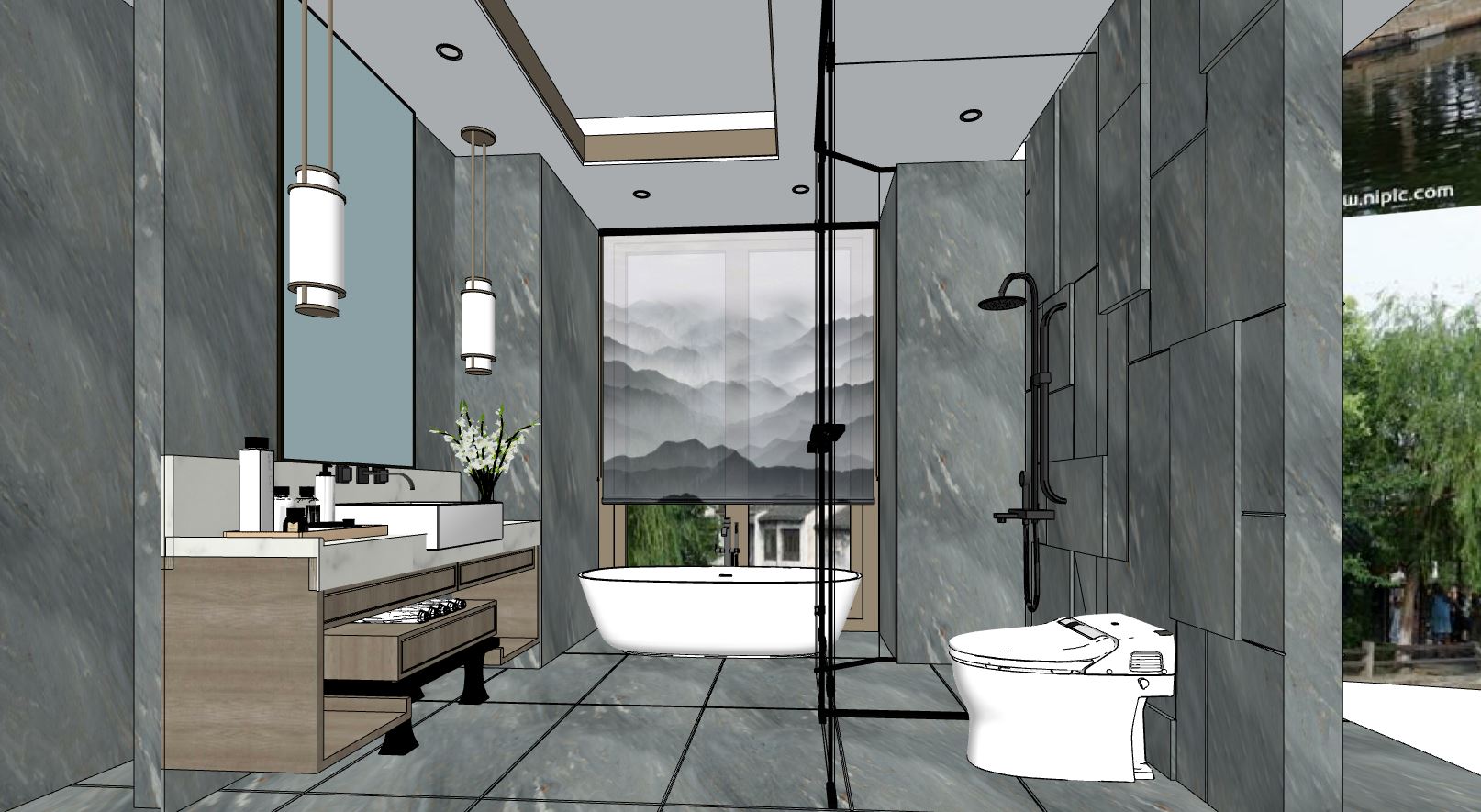 nội thất phòng tắm sketchup,sketchup phòng tắm,file su phòng tắm hiện đại