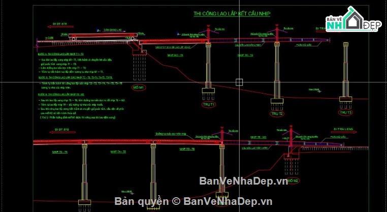 lao lắp dầm chữ T,cad lao lắp dầm chữ T,file cad lao lắp dầm chữ T