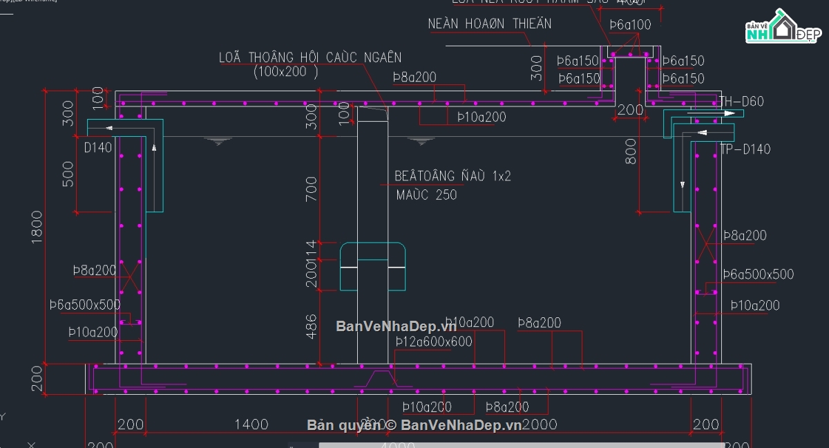 File cad bể tự hoại,chi tiết bể chứa,bể phốt,chi tiết bể lắng