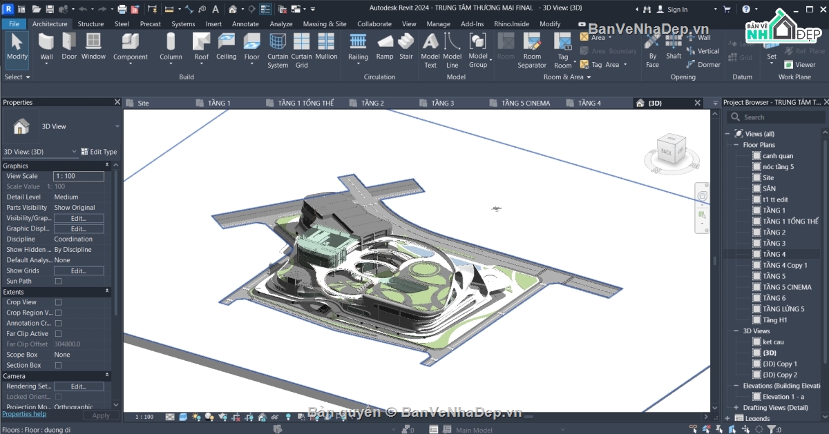 đồ án trung tâm thương mại,file revit hoàn chỉnh,d5 render hoàn thiện,bản vẽ khu đất cad