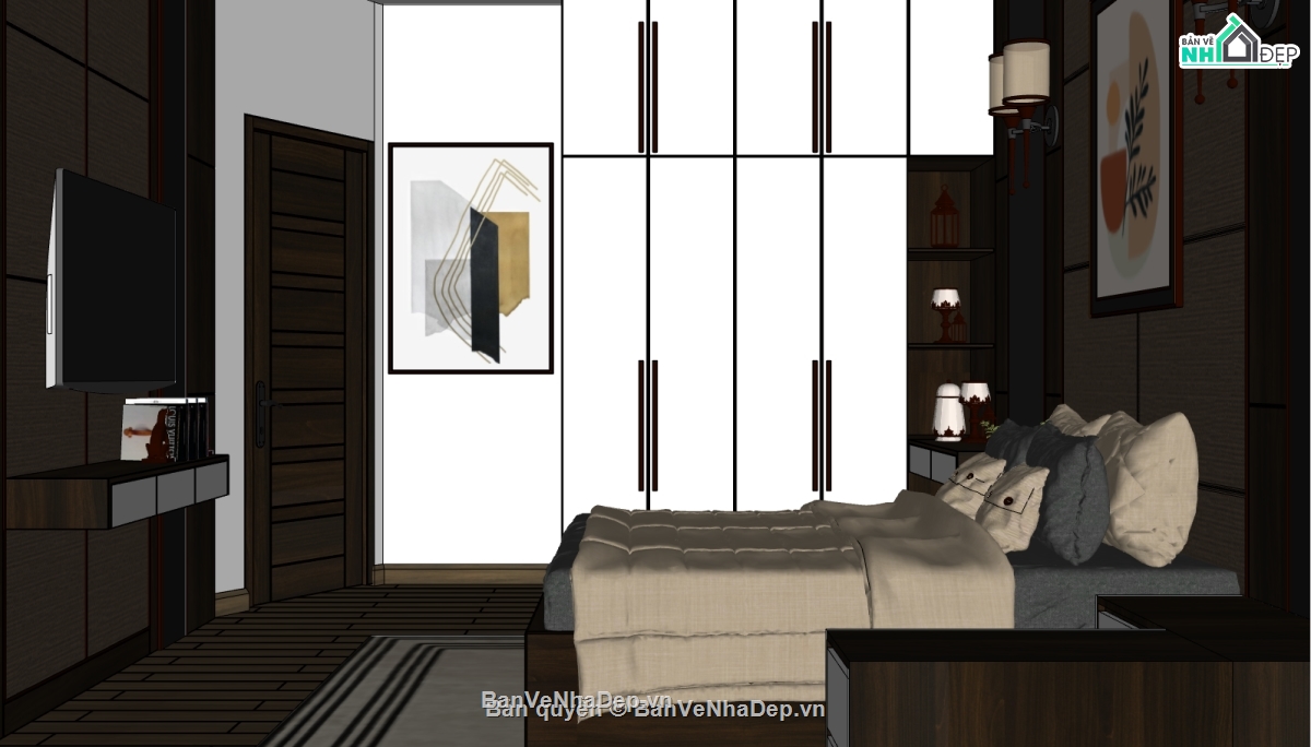 model 3dsu phòng ngủ,nội thất phòng ngủ,dựng sketchup phòng ngủ,mẫu su phòng ngủ,file sketchup phòng ngủ hiện đại