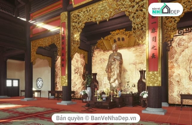 phối cảnh nội thất,3d nội thất phật đường,phối cảnh phật đường,sketchup phối cảnh