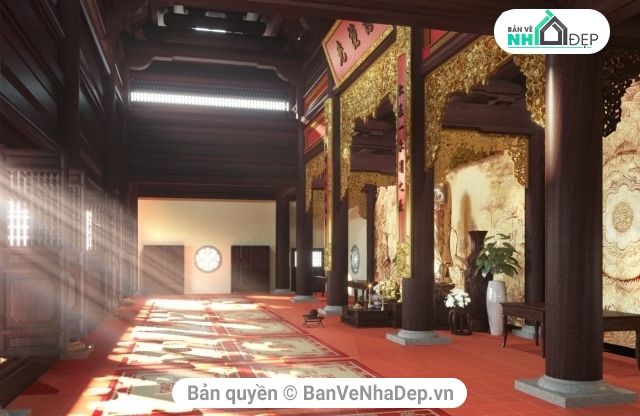 phối cảnh nội thất,3d nội thất phật đường,phối cảnh phật đường,sketchup phối cảnh