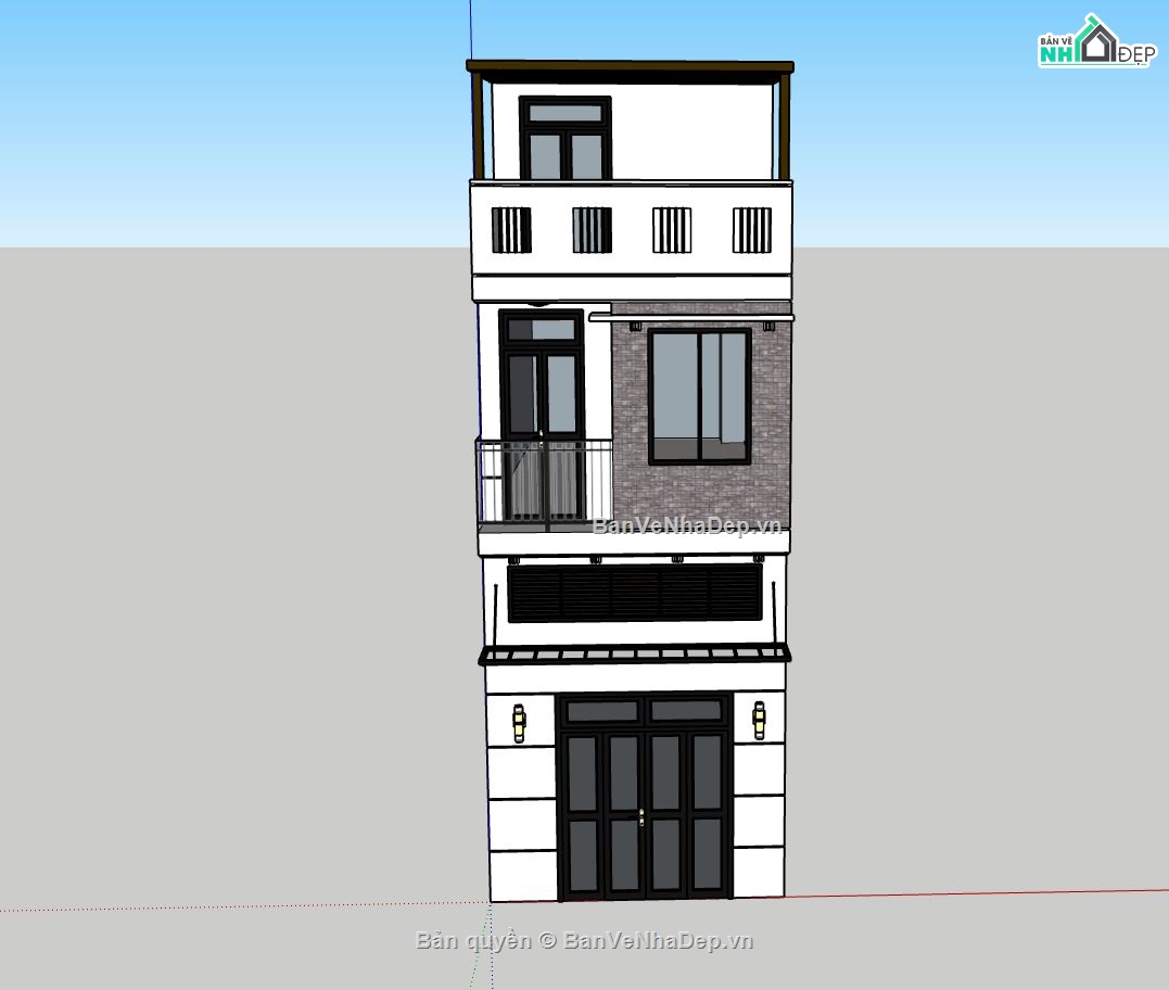 nhà phố 3 tầng file su,su nhà phố 3 tầng,model su nhà phố 3 tầng,phối cảnh nhà phố 3 tầng