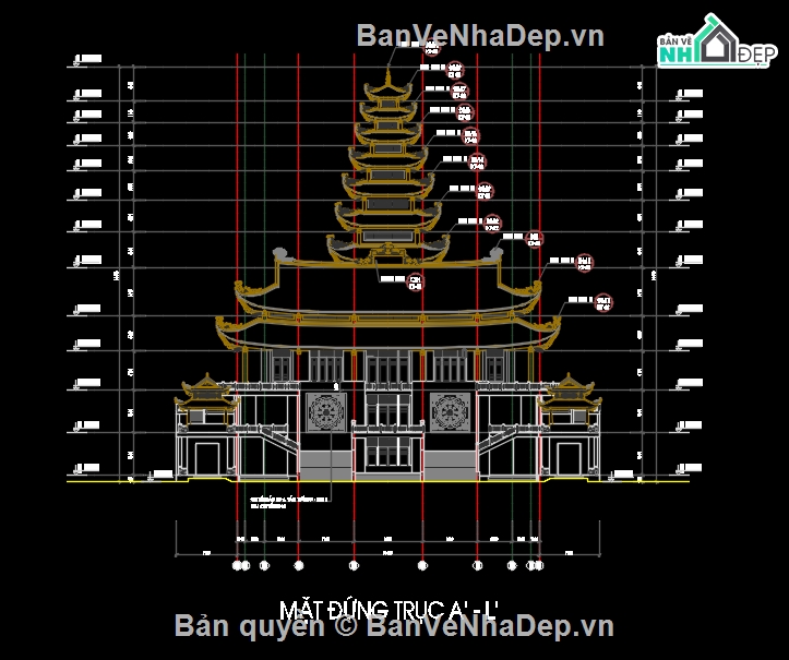 file thiết kế chùa,file cad chùa,file acd chùa Thiên Lai,Chùa Thiên Lai file cad