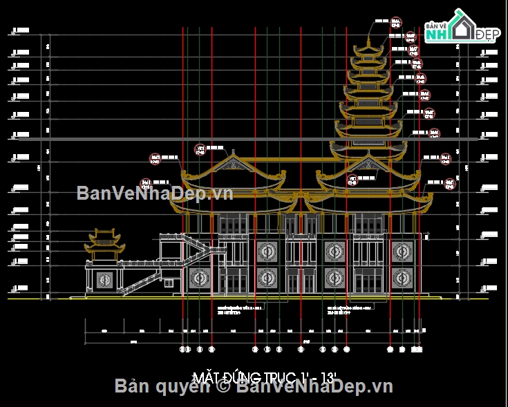 file thiết kế chùa,file cad chùa,file acd chùa Thiên Lai,Chùa Thiên Lai file cad