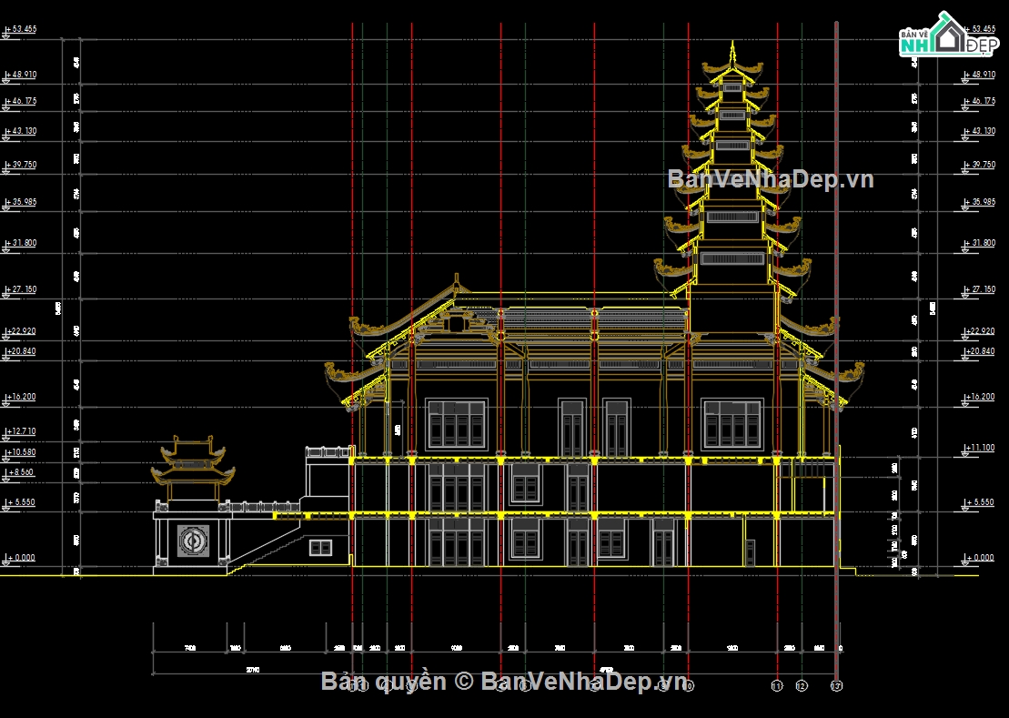 file thiết kế chùa,file cad chùa,file acd chùa Thiên Lai,Chùa Thiên Lai file cad