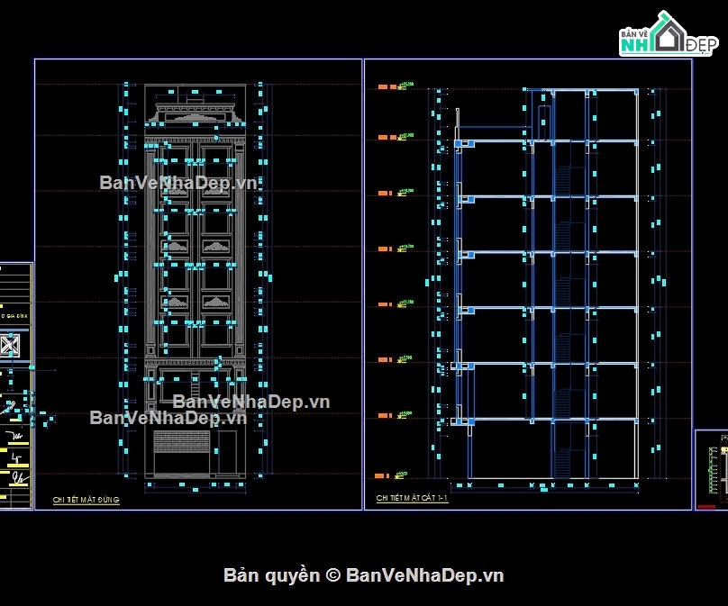 Bản vẽ thiết kế chung cư mini,chung cư mini,phong cách cổ điển,Bản vẽ chung cư mini 7 tầng