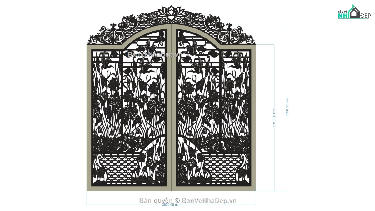 cổng 2 cánh CNC đẹp,cổng đẹp 2 cánh CNC,cổng 2 cánh hoa sen