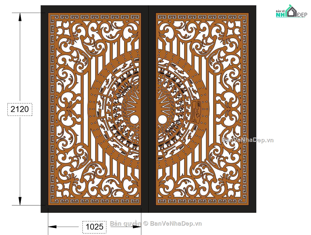 trống đồng,cổng 2 cánh,file cnc cổng 2 cánh