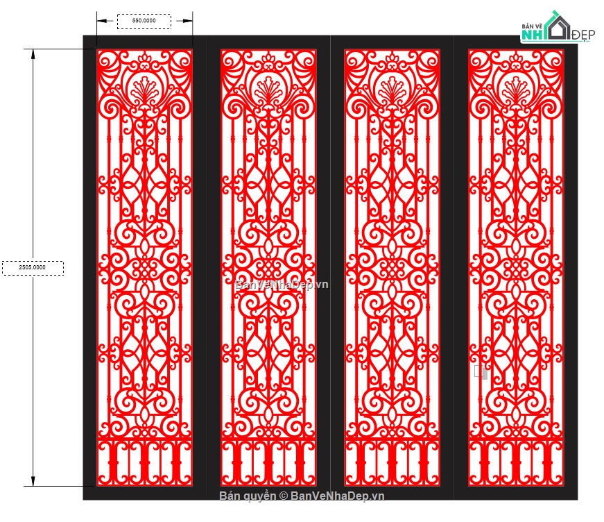 cổng 4 cánh mới nhất,cổng 4 cánh file dxf,cnc mẫu cổng 4 cánh,file cad cổng 4 cánh cnc