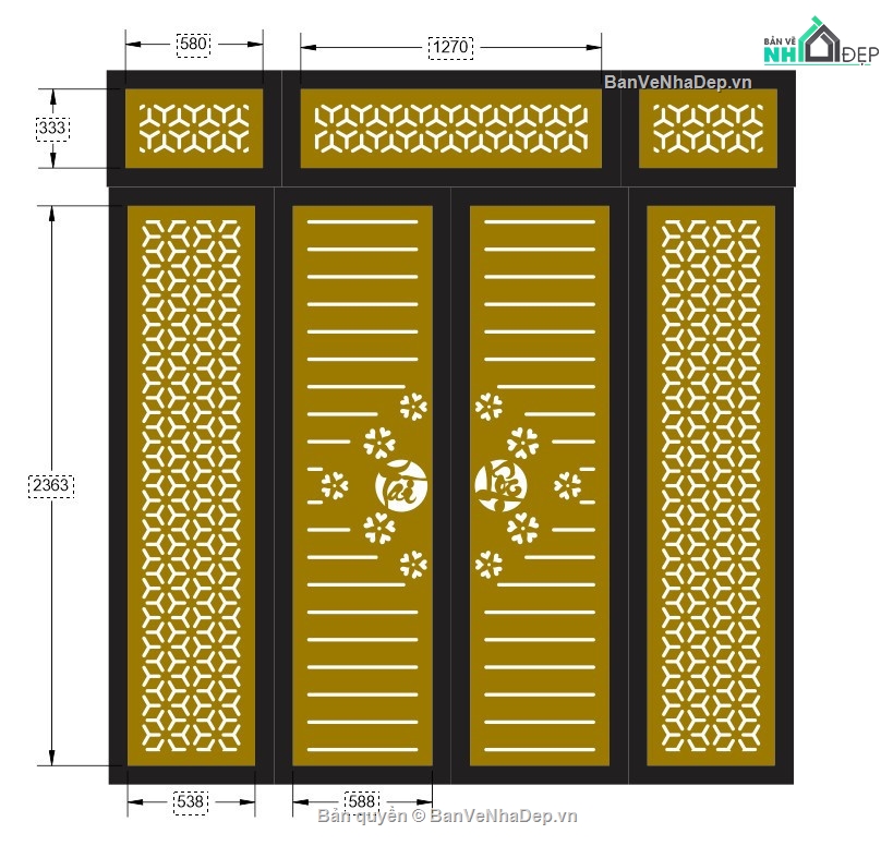 cổng 4 cánh tài lộc,cnc cổng 4 cánh tài lộc,mẫu cnc cổng 4 cánh tài lộc