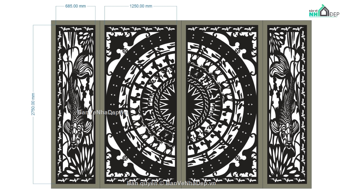 CNC cổng 4 cánh,cổng cá chép CNC,cổng CNC 4 cánh trống đồng