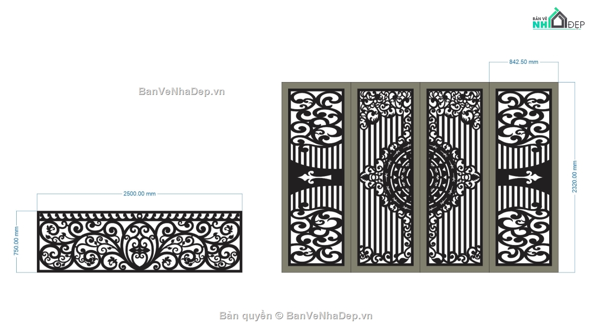 Cổng CNC 4 cánh,lan can đẹp,Cổng 4 cánh,CNC lan can