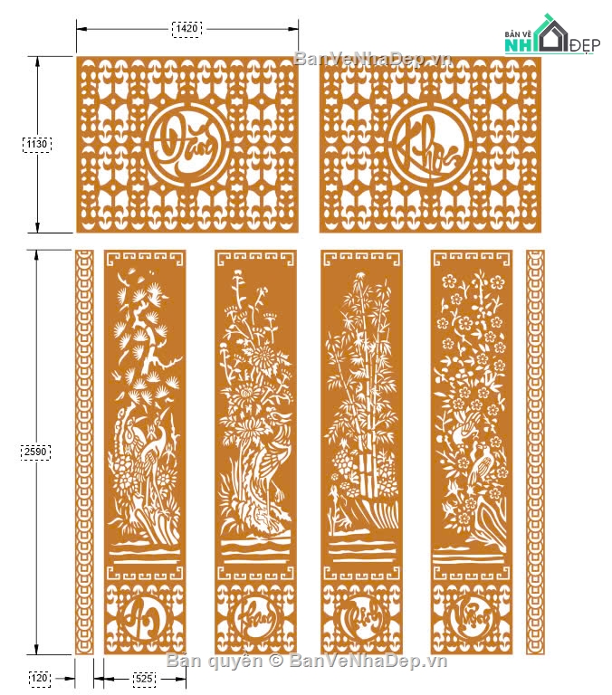 cổng tứ quý,CNC cổng tứ quý,cổng tứ quý an khang,an khang thịnh vượng