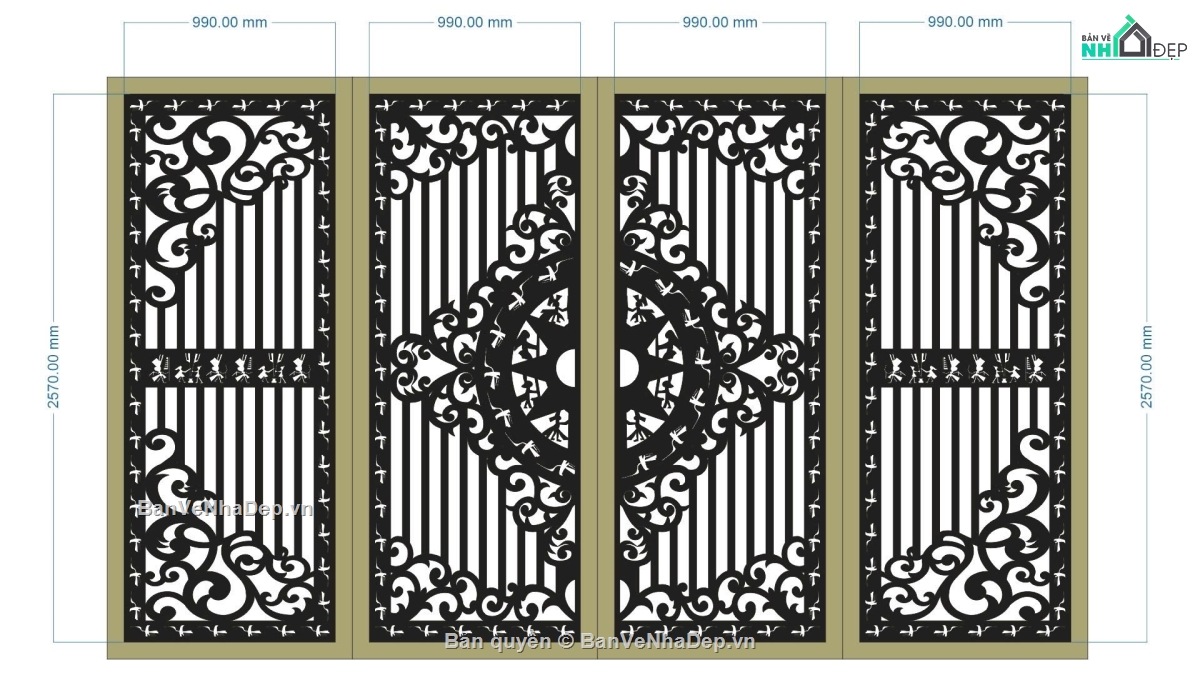 cổng 4 cánh cnc,file cnc cổng 4 cánh,cổng 4 cánh,mẫu cổng 4 cánh