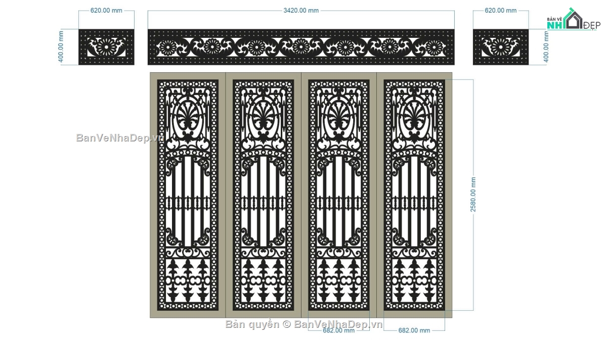 cổng 4 cánh,ô thoáng cnc,mẫu cổng 4 cánh và ô thoáng