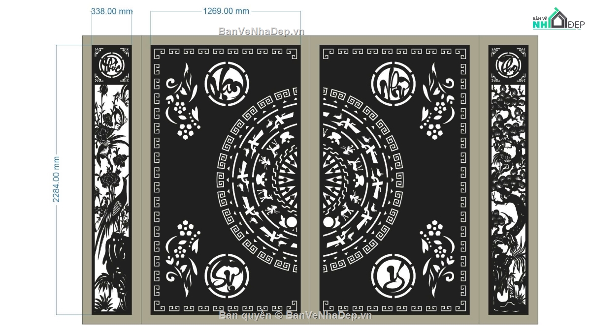 cổng 4 cánh,file cổng 4 cánh vạn sự như ý,mẫu cổng 4 cánh
