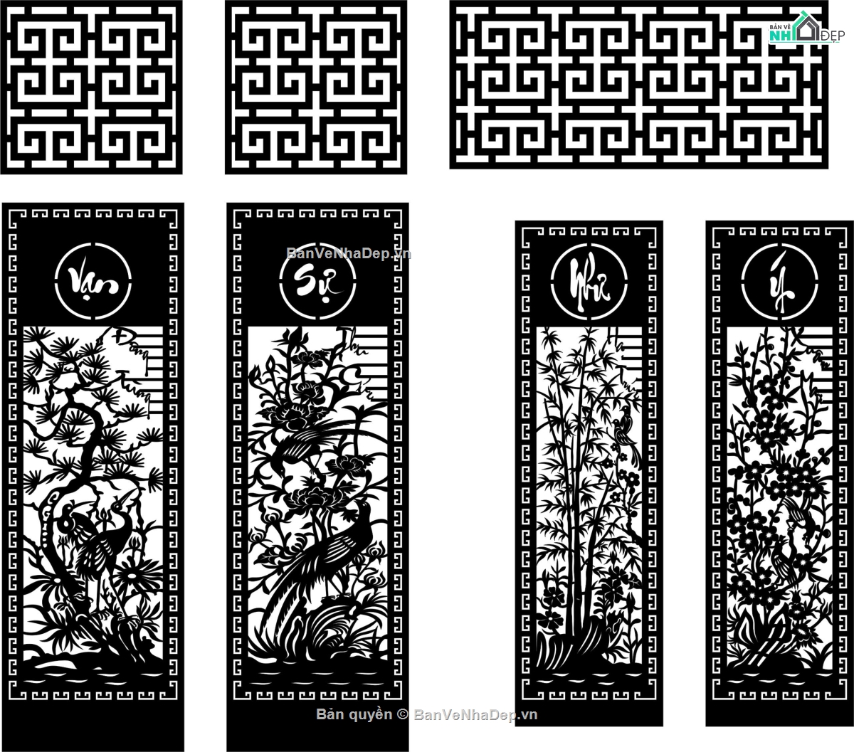 CNC tứ quý,vạn sự như ý,thiết kế vạn sự như ý