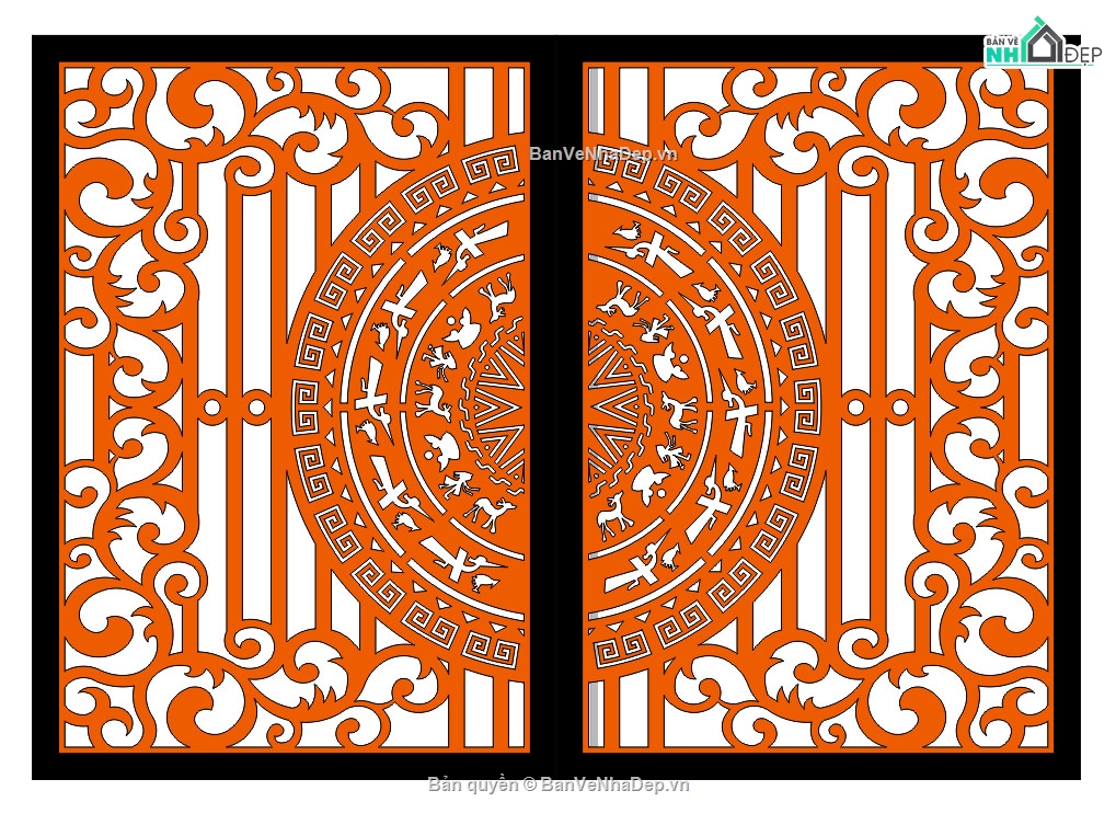 mẫu cổng 2 cánh cnc,file cnc cổng 2 cánh,autocad cổng 2 cánh,cổng trống đồng